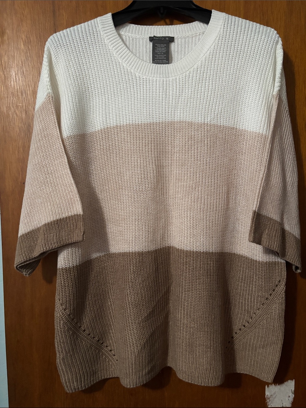 Matty M Colorblock Crewneck Sweater in White, Beige, Brown